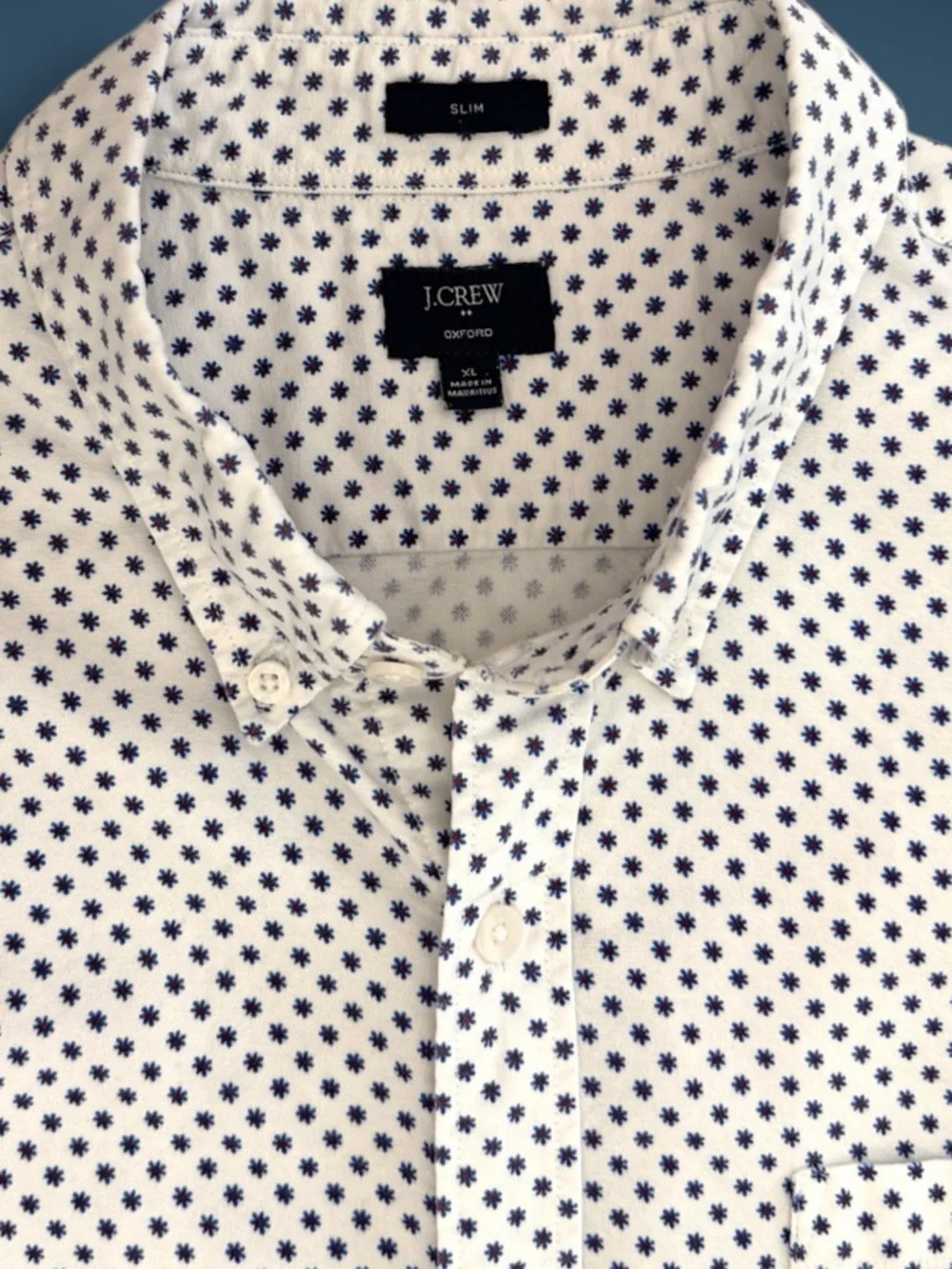 J.Crew Mens XL Short Sleeve Button Down Shirt White Blue Red Micro Floral